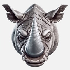 Rhino Annoyed Facial Expression On Blank Background Generative AI