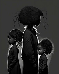 An unbreakable connection between a black mother and her children radiates with love and understanding.. AI generation.