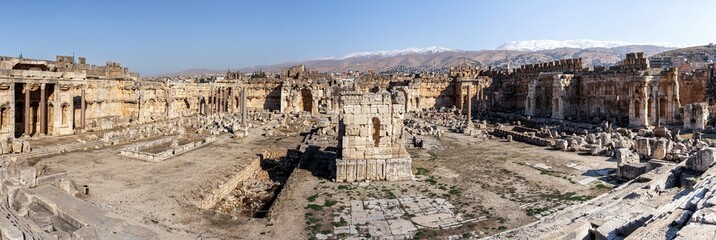 Panoramic view to ruins of Venus temple at Baalbek, Bekaa valley, Lebanon