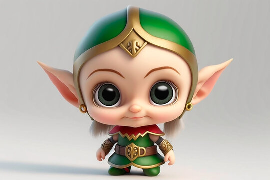 Elf on a white background. Adorable fantasy character. Generated by generative AI.
