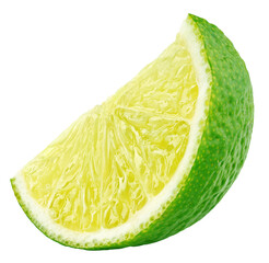 Ripe slice of lime citrus fruit isolated on transparent background