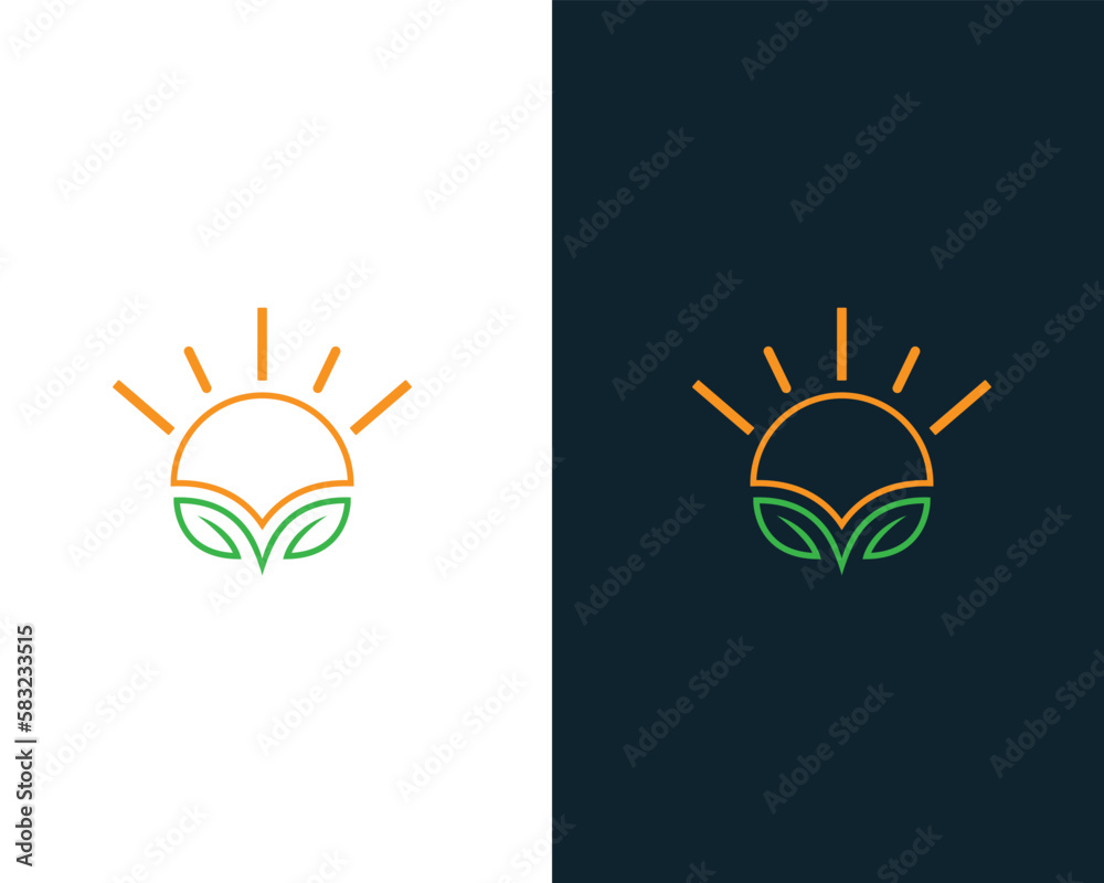 Sticker farm land with leaf sun symbol logo design modern vector template icon.