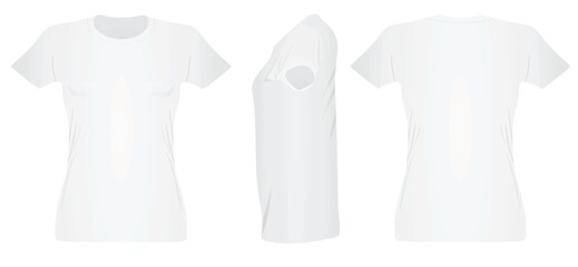 White women t shirt. front side and back view. vector illustration