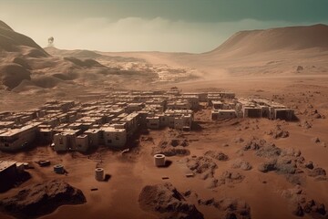 Fototapeta premium Une colonie humaine futuriste sur la planète mars.