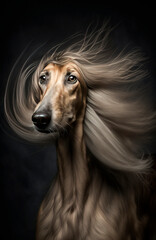 Generative AI photo illustration of Afghan Greyhound Dog in studio with feeling