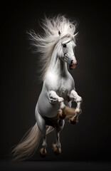 Fototapeta na wymiar Generative AI background illustration of Horse jumping in motion