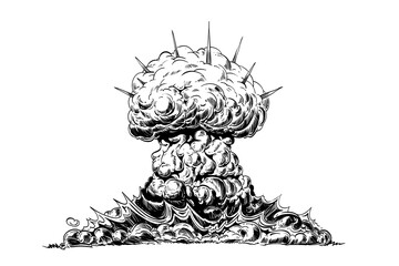 Comic book sketch nuclear explosion. Design template page. Hand drawn vector art illustration. 