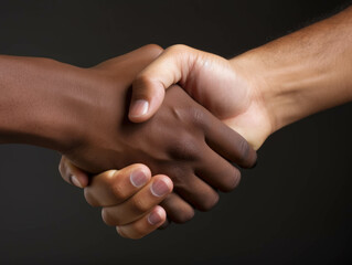 Two hands clasped together in a handshake of mutual gain. AI generation.