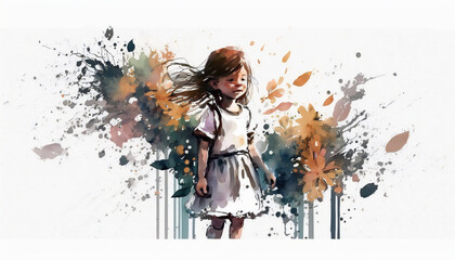 Obraz premium Child Surrounded by Blooming Flowers, isolated on white background - watercolor style illustration background by Generative Ai