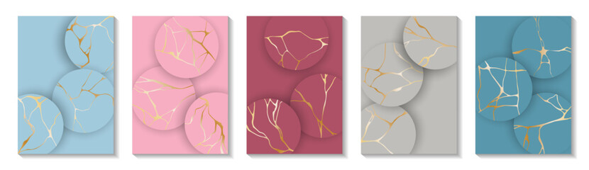 Kintsugi art gold brocken line patterns vector collection.