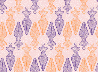 Slavic goddess trypillian symbol seamless ornament. Cute european folkloric vector.