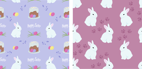 Easter animals characters pattern with bunny, cake and eggs