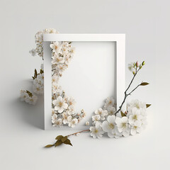 Cherry Blossoms Arranged around a Picture Frame with White Text Space - Generative AI
