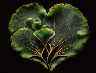 Green heart made by Ginkgo biloba leaves Environmental protection concept created with Generative AI technology.