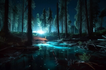A beautiful forest at night, generative ai