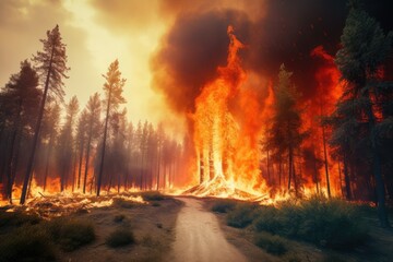 Fototapeta na wymiar Großer Waldbrand im trockenen Sommer - Generative AI