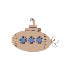 Submarine. Underwater transport. Sea life design. Vector illustration in scandinavian style.