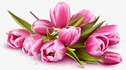 White Background - Bouquet of pink tulips on a white background. Generative AI,