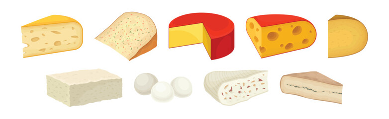 Different Cheese as Dairy Product Made from Milk Vector Set