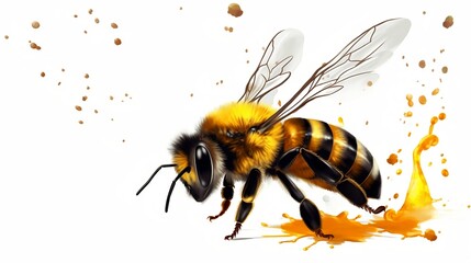 Honey bee above honey - Detail of bee or honeybee, AI generative,
