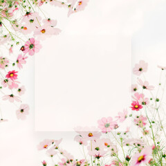 Spring frame with red and pink flowers
