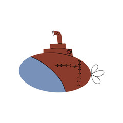 Submarine. Underwater transport. Sea life design. Vector illustration in scandinavian style.