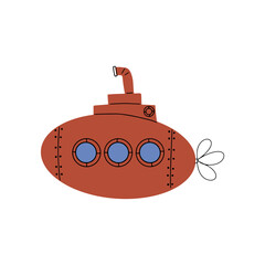 Submarine. Underwater transport. Sea life design. Vector illustration in scandinavian style.