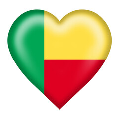 Benin flag heart button isolated on white with clipping path 3d illustration