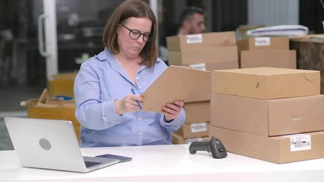 express delivery service for small business owner or online store manager checking purchase orders,