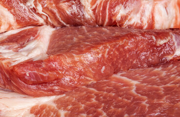 Fresh sliced raw pork. large pieces of meat