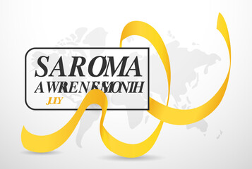 Sarcoma Cancer Awareness Month Design. Realistic Yellow Ribbon. July is Bone awareness month