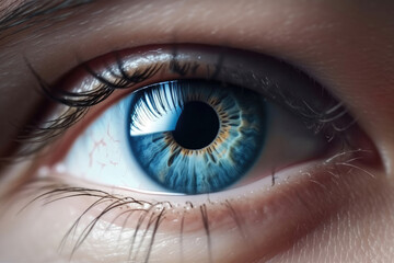 Naklejka premium Close up of a beautiful human blue eye. Generative AI