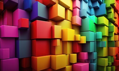  a multicolored wall of cubes with a rainbow color scheme on the side of the wall and a red one on the side of the wall.  generative ai