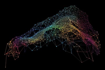 Une représentation abstraite minimaliste d'un réseau de neurones aux couleurs vives.