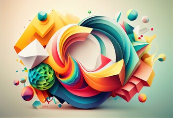 Watercolor Illustration of a Abstract 3D Colourful Shape Background. Illustration. Generative AI