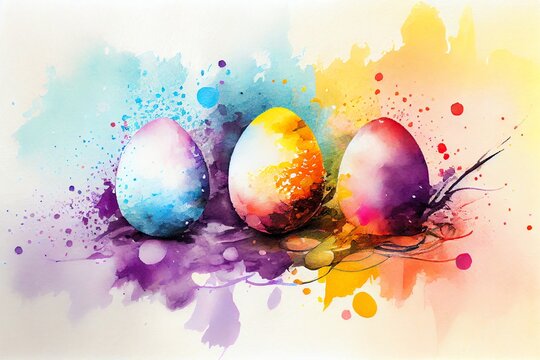 Watercolor Illustration of a Abstract Art. Colorful Painting Art Of Abstract Easter Eggs. Easter Concept. Generative AI