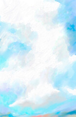 Fototapeta na wymiar Impressionistic, Cheerful Blue & Lavender or Purple Cloudscape - Digital Painting/Illustration/Art/Artwork Background or Backdrop, or Wallpaper