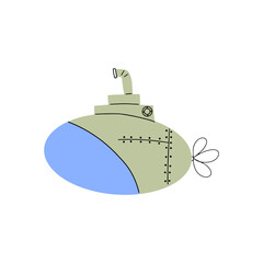 Submarine. Underwater transport. Sea life design. Vector illustration in scandinavian style.