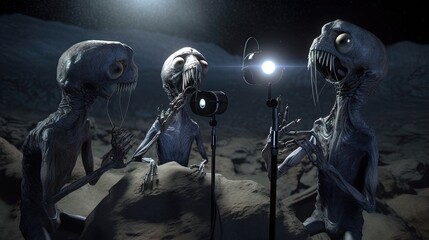 Un groupe d'extraterrestres chante un karaoké sur la lune.