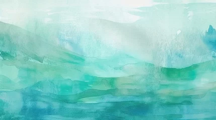 Foto auf Acrylglas Grüne Koralle Un abstrait aquarelle minimaliste avec des couleurs aqua et un fond texturé en toile.