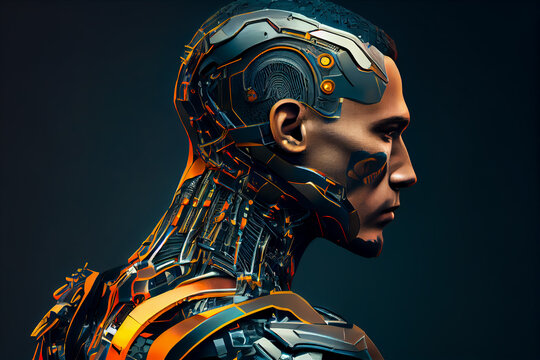 male cyborg profile view. Generative AI, Generative, AI