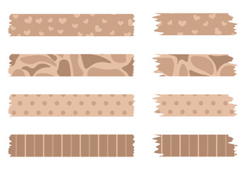 Set of washi tapes. Washi tapes collection with pattern in vector. Pieces of decorative tape for scrapbooks.