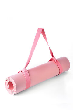 Yoga mat rolled up in roll on white background