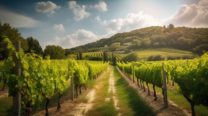 Fototapeta premium Vineyard in south. Incredibly beautiful and romantic France. Generative AI