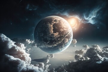 Fototapeta na wymiar Planet in the clouds. AI generated