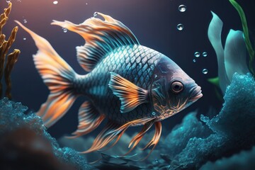 Realistic decorative fish in action. AI generated