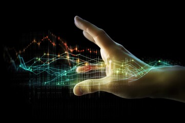 Data security and value of data represented by hand grabbing a virtual data graph - generative ai