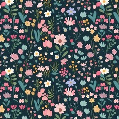 Fototapeta na wymiar botanical floral seamless pattern, herbs and leaves. Background with flowers. Generative AI