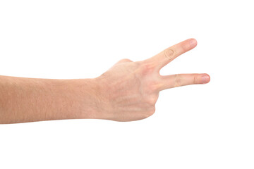 Hand showing two fingers, cut out