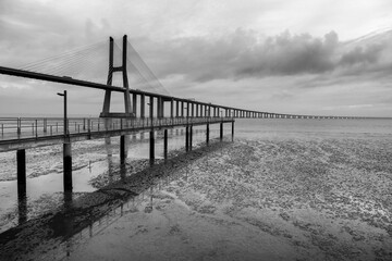 Fototapeta na wymiar The Vasco Da Gama bridge on a cloudy day